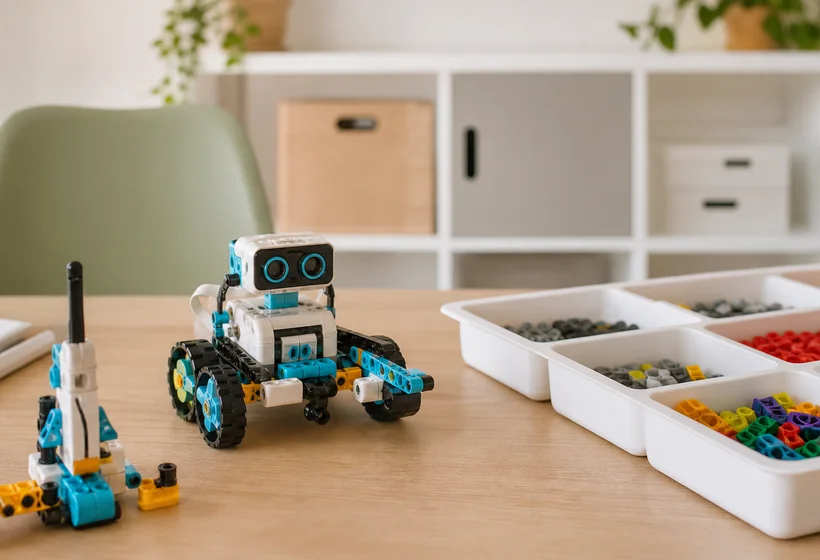 Material de robótica educativa sobre una mesa de trabajo